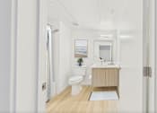 Thumbnail 15 of 52 - A white bathroom with a toilet, sink, and a window.