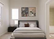 Thumbnail 12 of 163 - A bedroom with a large bed and two abstract paintings on the wall.
