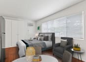 Thumbnail 12 of 25 - a bedroom with a bed and a chair in a room