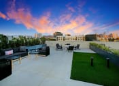 Thumbnail 14 of 39 - a rooftop patio with a city skyline in the background and grass