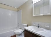Thumbnail 5 of 17 - Bathroom with a tub, vanity and a mirror, in a 1-bed, 1-bath apartment at Mount Vernon.