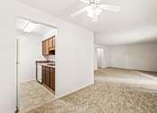 Thumbnail 2 of 24 - Open dining and living area in a 2-bedroom, 1-bath apartment at Briarwood Apartments, Columbus, IN.
