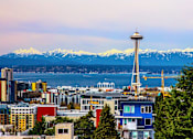 Thumbnail 37 of 37 - Seattle skyline view with space needle and mountains at The Lyric Apartments, Seattle, Washington