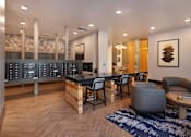 Thumbnail 39 of 41 - A modern office waiting area with leather chairs and a reception desk.