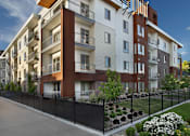 Thumbnail 23 of 23 - Liberty Blvd Apartments, Salt Lake City, Utah, A modern apartment building with a black fence and green bushes in front.