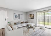 Thumbnail 9 of 28 - a living room with a white couch and a table