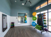 Thumbnail 11 of 43 - The yoga and stretching studio with medicine balls and yoga equipment at Canopy Park Apartments, Alabama, 35124