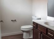 Thumbnail 11 of 12 - a bathroom with a toilet and a sink and a mirror