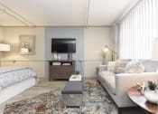 Thumbnail 12 of 24 - living room area with large window and vertical blinds