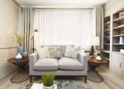 Thumbnail 11 of 24 - living room with large window, wood-style flooring, and built-in shelving