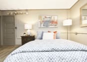 Thumbnail 14 of 24 - bedroom area with model furnishings and door