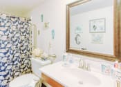 Thumbnail 11 of 18 - bathroom with tub/shower, toilet, sink and vanity and decor