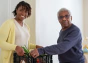 Thumbnail 26 of 28 - a woman delivering groceries to a senior citizen man