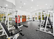 Thumbnail 23 of 33 - a gym with weights and cardio equipment on the floor and a window