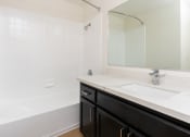 Thumbnail 26 of 44 - a bathroom with a sink and a tub and a mirror
