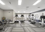 Thumbnail 18 of 22 - Gym with cardio machines and weights at Amberly Apartments, West Bloomfield, 48322