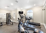 Thumbnail 17 of 18 - A home gym with treadmills and elliptical machines.