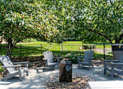 Thumbnail 34 of 62 - A set of four chairs are arranged in a circle around a tree stump.
