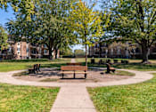 Thumbnail 41 of 43 - A park with a bench in the middle of a circular path.
