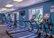Thumbnail 21 of 25 - A gym with treadmills and exercise equipment.