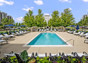 Thumbnail 34 of 53 - A large swimming pool surrounded by lounge chairs and trees.