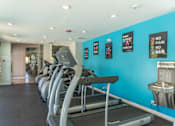 Thumbnail 25 of 44 - A gym with treadmills and a wall of posters.