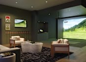 Thumbnail 12 of 14 - A modern living room with a large screen TV and comfortable seating.