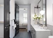 Thumbnail 7 of 19 - A bathroom with a white counter and a mirror at AVE Paradise Valley, Phoenix, 85032
