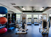 Thumbnail 32 of 41 - a gym with weights and cardio equipment and windows at Paces Crossing, Denton, 76210