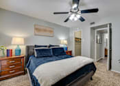Thumbnail 14 of 72 - nightstand, and a ceiling fan in bedroom at Southern Oaks, Texas, 76132
