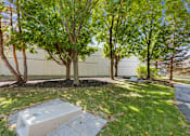Thumbnail 34 of 38 - A backyard with a tree and a concrete slab.