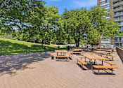 Thumbnail 19 of 20 - A sunny day at the park with picnic tables and benches.