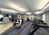 Thumbnail 12 of 75 - A gym with treadmills and exercise equipment.