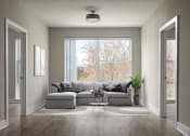 Thumbnail 10 of 43 - a living room with a couch in front of a window