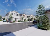 Thumbnail 5 of 27 - A street view of a residential area with houses and parked cars.