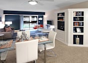 Thumbnail 1 of 41 - Spacious apartment in central Omaha with condo-style layout, colored feature wall, and built-in shelves at Embassy Park Apartments