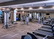 Thumbnail 20 of 42 - Luxury apartments with huge fitness center with multiple varieties of workout machines and equipment at Tuscany Walk Apartments in Houston Texas.