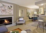Thumbnail 13 of 22 - Spacious apartments with oversized windows, wood burning fireplaces, breakfast bar, and built-in shelves at The Dorchester Apartments in north Dallas.
