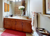 Thumbnail 7 of 29 - Spacious luxury bathroom with granite vanity top at Delante Apartments in Irving Texas