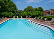 Thumbnail 10 of 20 - Large private swimming pool with lush landscaping at Inwood Village Apartments in La Vista, Nebraska