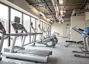 Thumbnail 10 of 41 - A gym with treadmills, elliptical machines, and other exercise equipment.