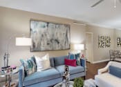 Thumbnail 60 of 73 - Luxury apartments with wood plank floors, and mirror accent wall at The Saxony Apartments
