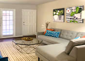 Thumbnail 14 of 22 - Spacious one and two bedroom floor plans with white brick accent walls, wood plank floors, and French doors at Waters of Winrock Apartments in Houston.
