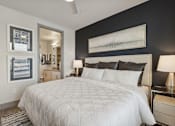 Thumbnail 11 of 27 - A bedroom with a large bed and two lamps.