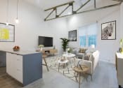 Thumbnail 18 of 46 - a living room with a kitchen and a dining room at The Mobile Lofts, Mobile, 36604