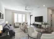 Thumbnail 26 of 46 - a living room with a couch and a table and a tv at The Mobile Lofts, Mobile, Alabama
