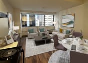 Thumbnail 3 of 38 - a rendering of a living room and dining room in an apartment