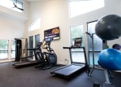 Thumbnail 35 of 47 - a gym with various exercise equipment in a room with windows