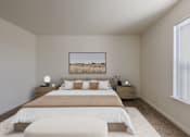 Thumbnail 17 of 21 - A bedroom with a large bed and a painting on the wall.