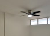 Thumbnail 7 of 22 - Punahou Circle bedroom with a ceiling fan and light fixture.